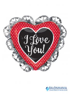 Veliki folijski balon I Love You White Dots 
