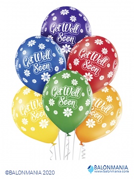 Balon lateks s tiskom Get Well Soon 6 kom.