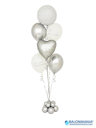 SRETNO KRŠTENJE srebrni buket balona s imenom