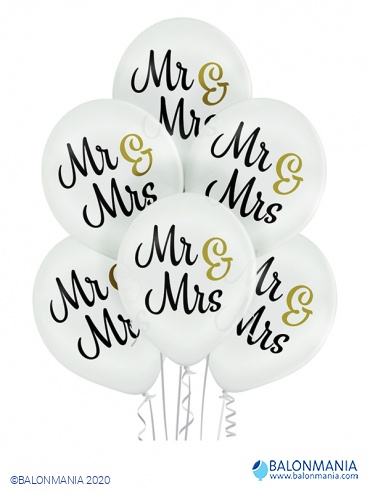 Bijeli baloni Mr & Mrs 30cm (6 kom)